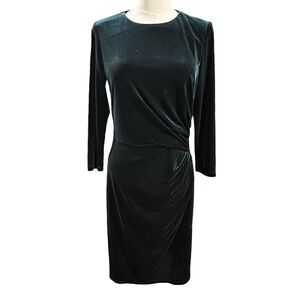 Eliza J Emerald Green Velvet 3/4 Long Sleeve Knee Length Dress 8 Party Holiday